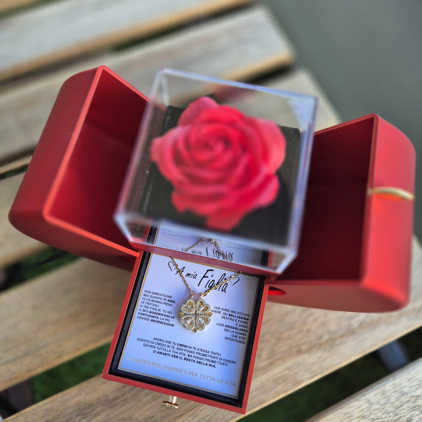 Regalo speciale - Rosa eterna e collana "A Mia Figlia"