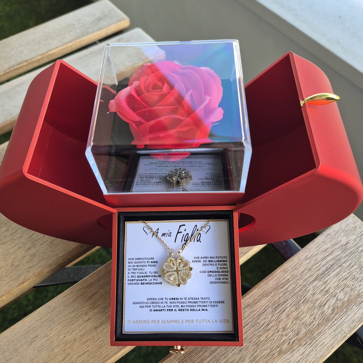 Regalo speciale - Rosa eterna e collana "A Mia Figlia"