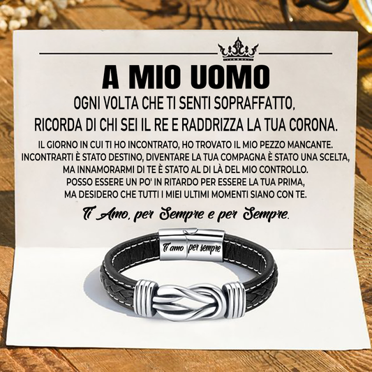 "A Mio Uomo" - Bracciale in Pelle Amore Infinito