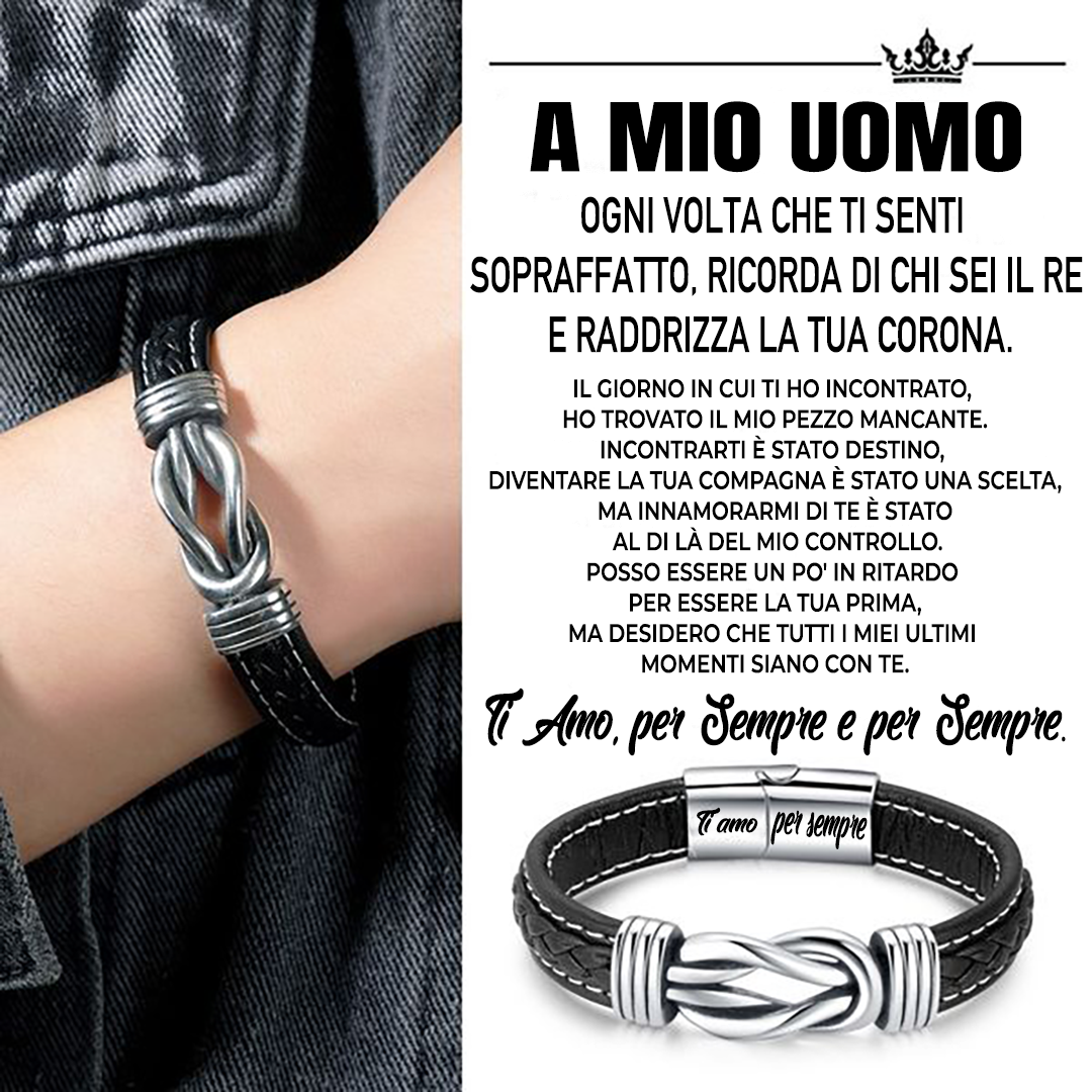 "A Mio Uomo" - Bracciale in Pelle Amore Infinito