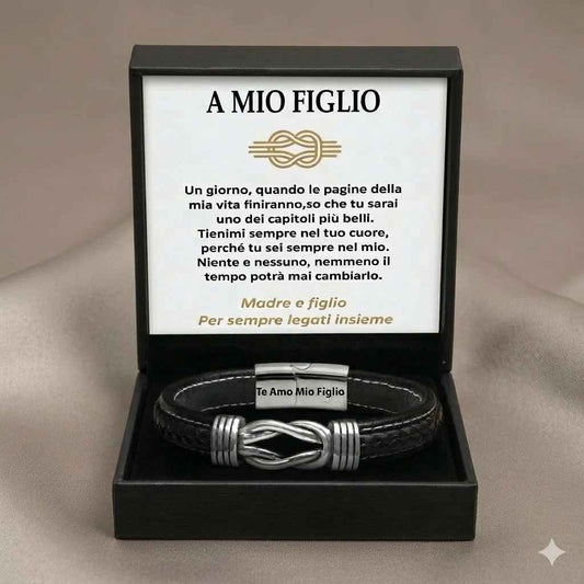 A MIO FIGLIO | PER SEMPRE LEGATI INSIEME | BRACCIALE IN PELLE