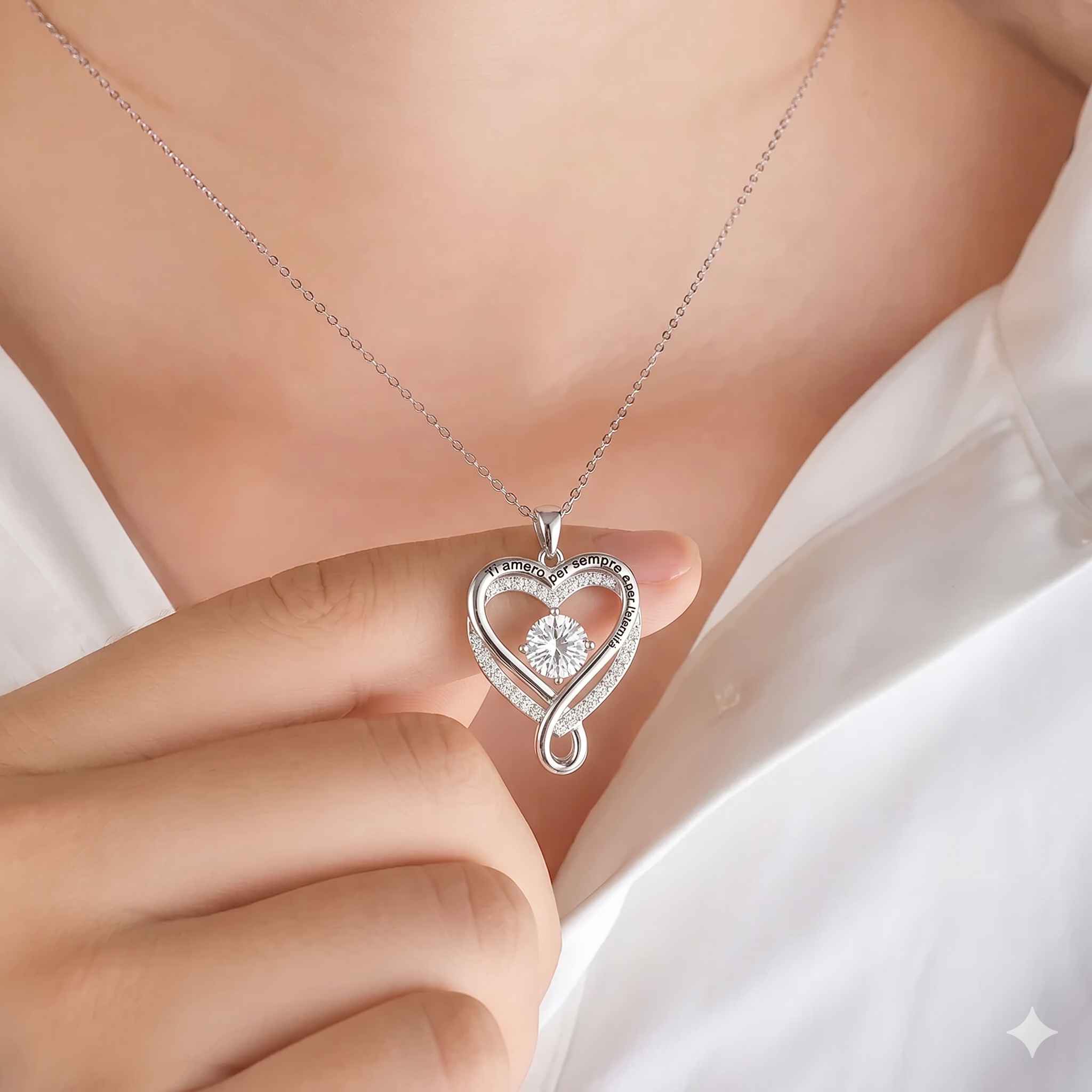 "A Mia Moglie" Collana Cuore Per Sempre in argento puro