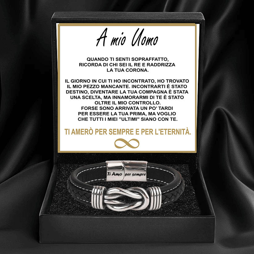 "A Mio Uomo" - Bracciale in Pelle Amore Infinito